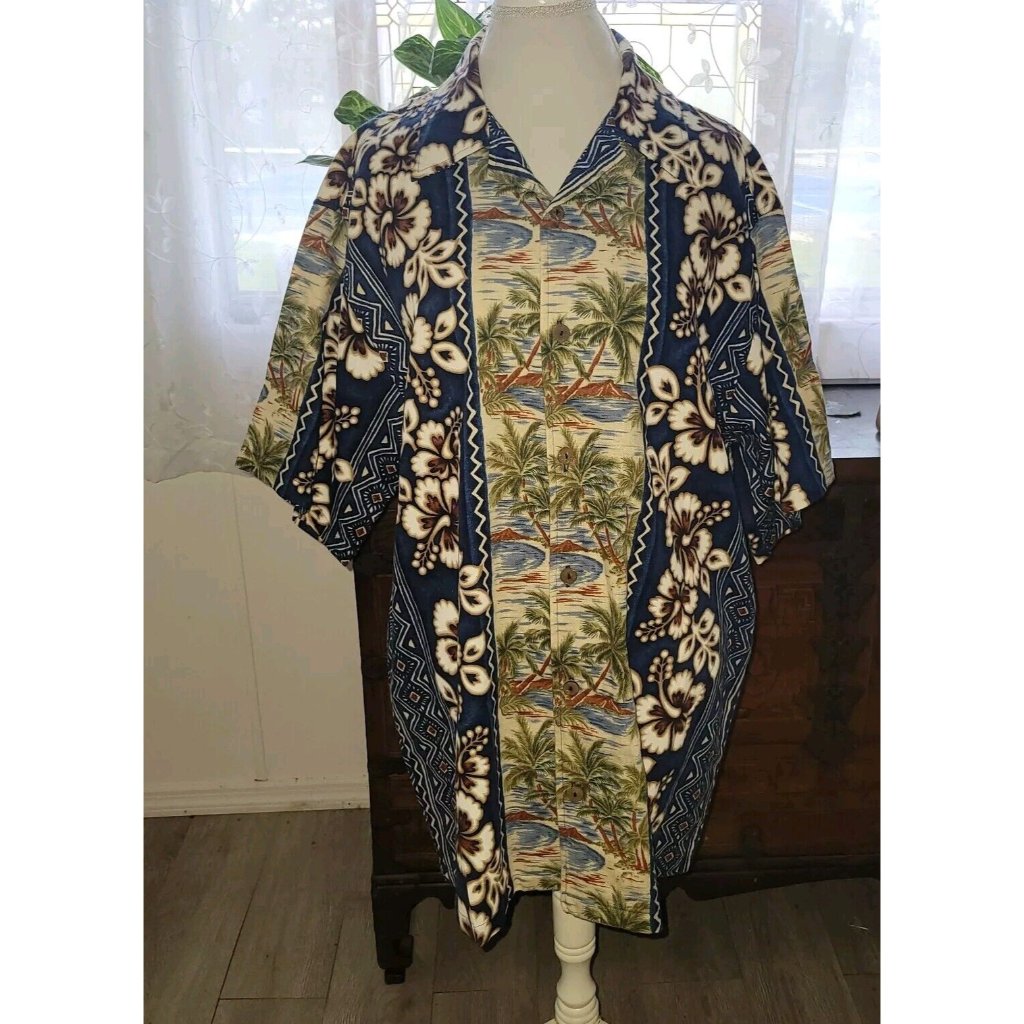 Bullhead Shirt Adult Xl Extra Large Blue Floral Hawaiian Made In Usa Men Vintage